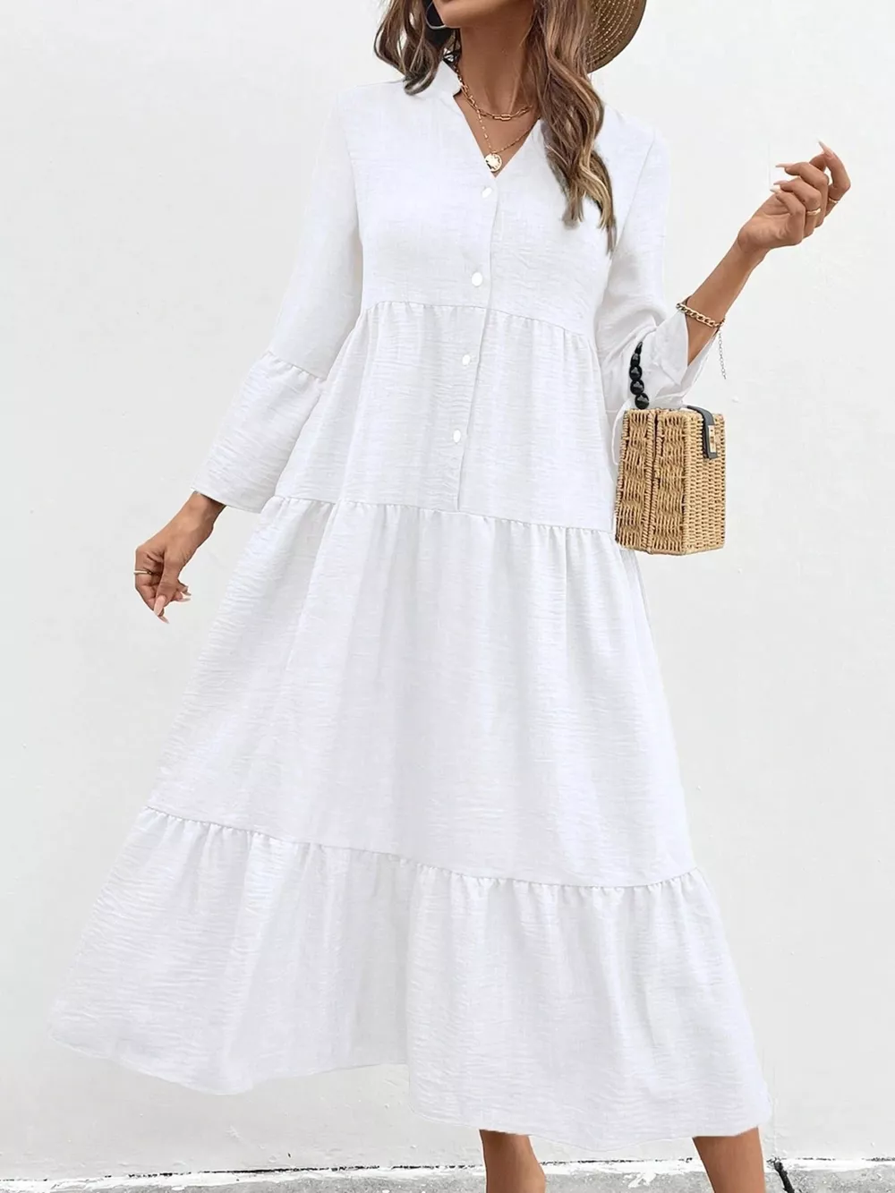 Ruffle Hem Button Front Tiered Dress, image 10