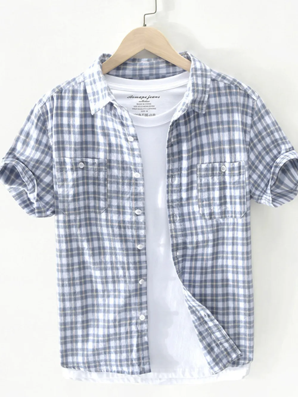Men's Plus Size Button Down Plaid Short Sleeve Shirt