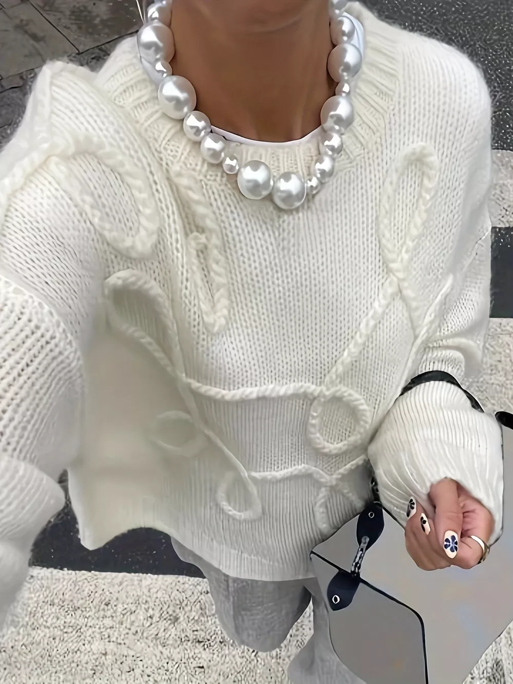 Plus Size Drop Shoulder Textured Sweater with Embossed Rope Detail, image 4