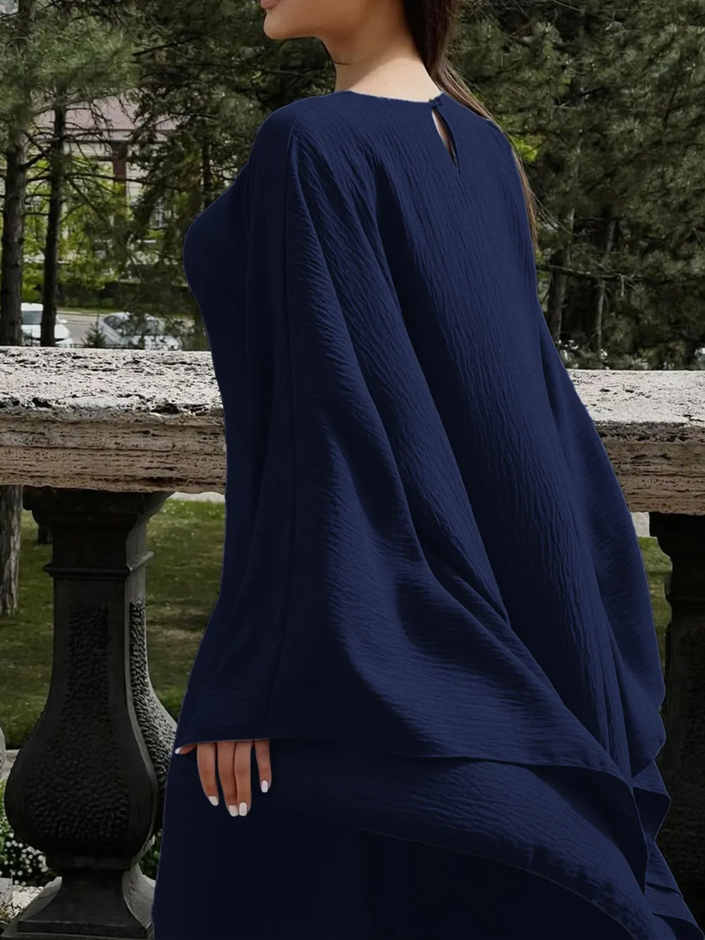 Round Neck Maxi Dress with Flowing Cape Sleeves, image 5