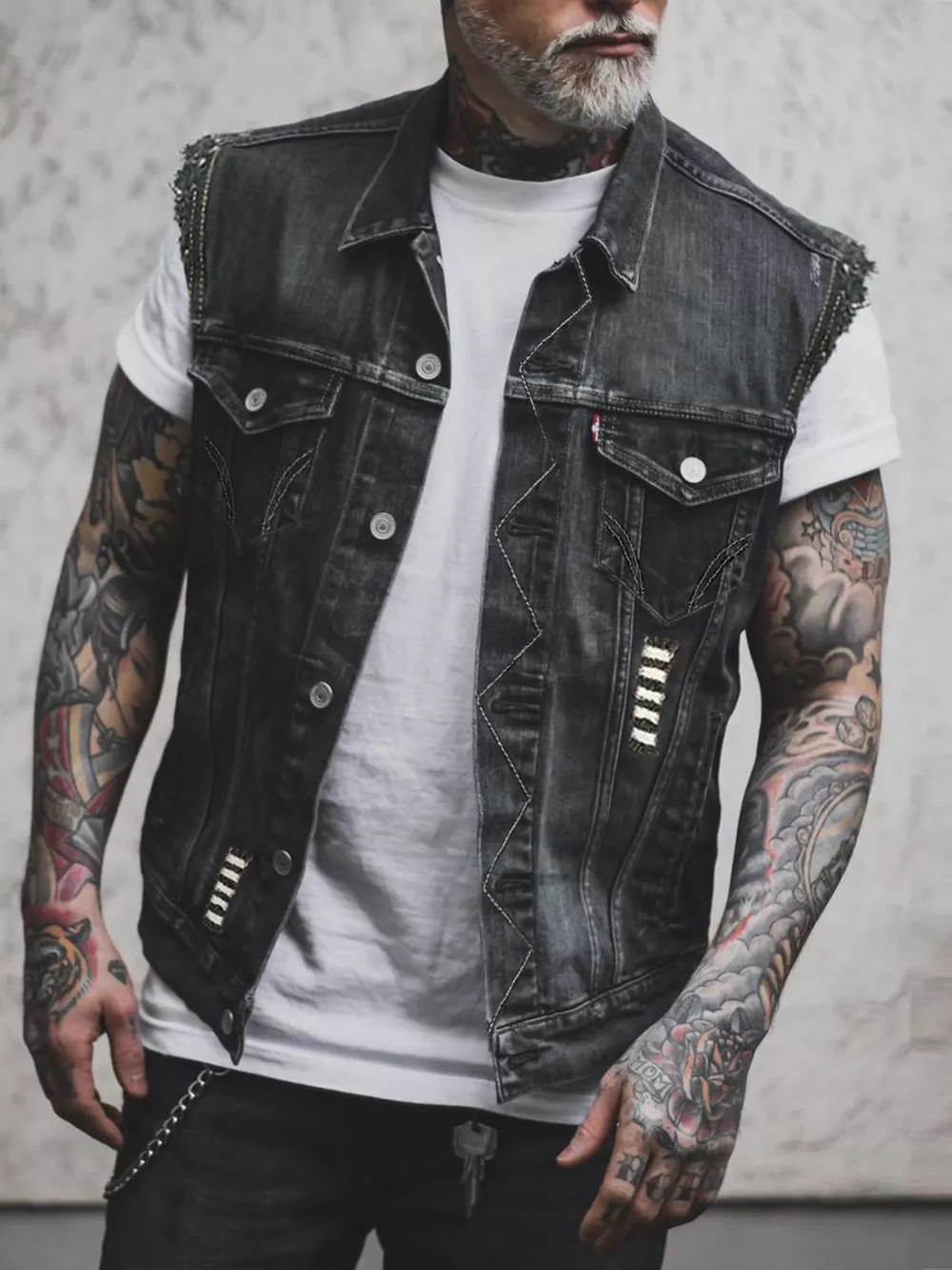 Men's Full Size Button Up Denim Vest Plus Size