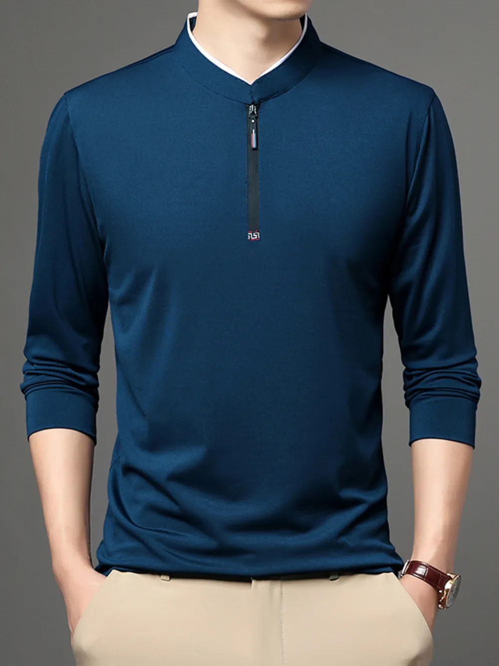 Men's Plus Size Quarter Zip Long Sleeve Top, image 3