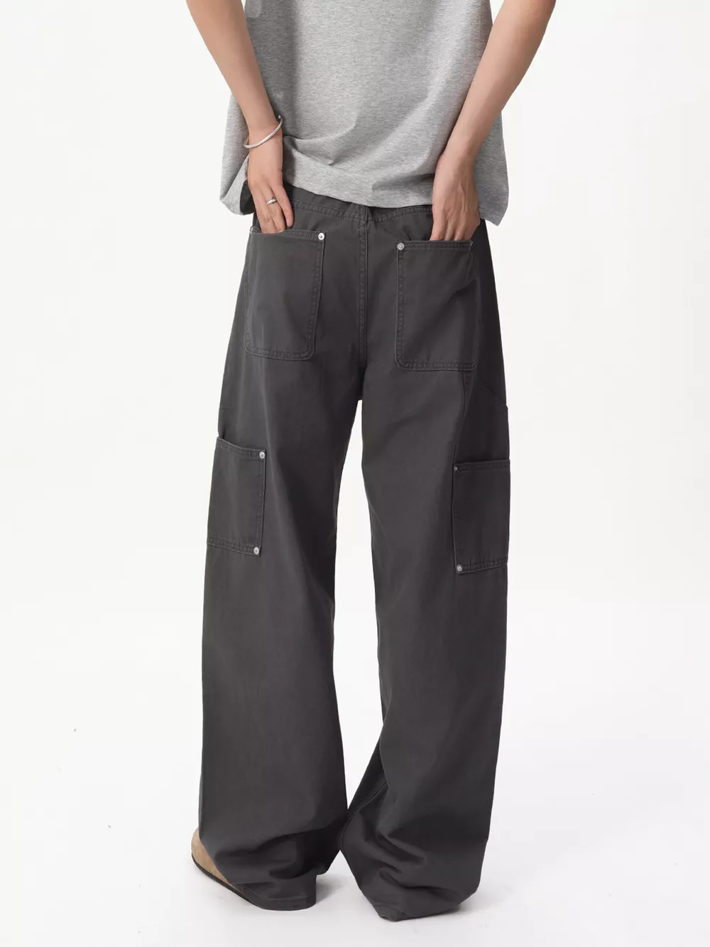 Men's Button Fly Wide Leg Cargo Pants, image 6