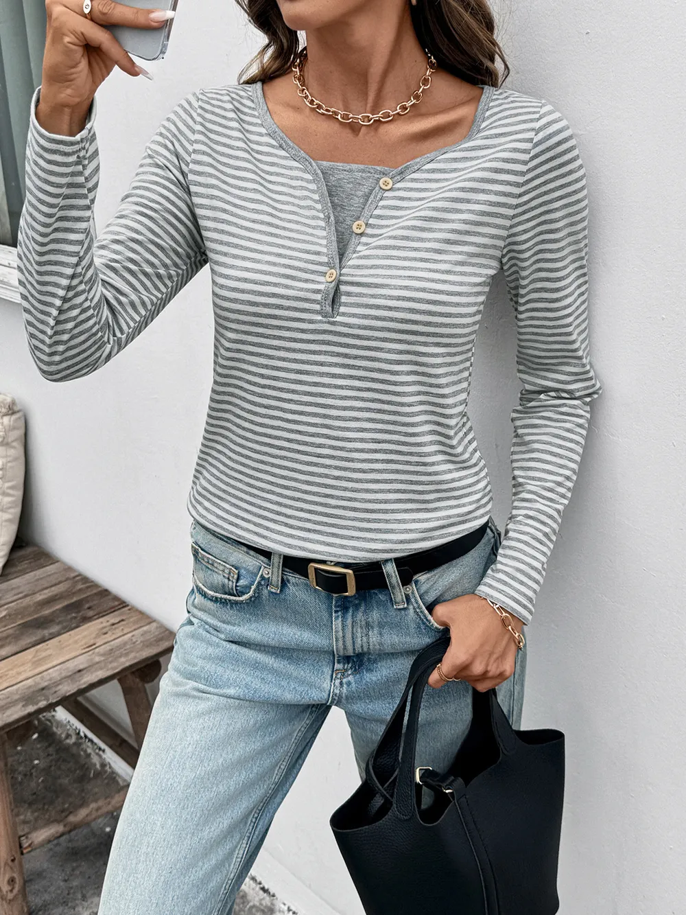 Striped Long Sleeve Casual T-Shirt, image 8
