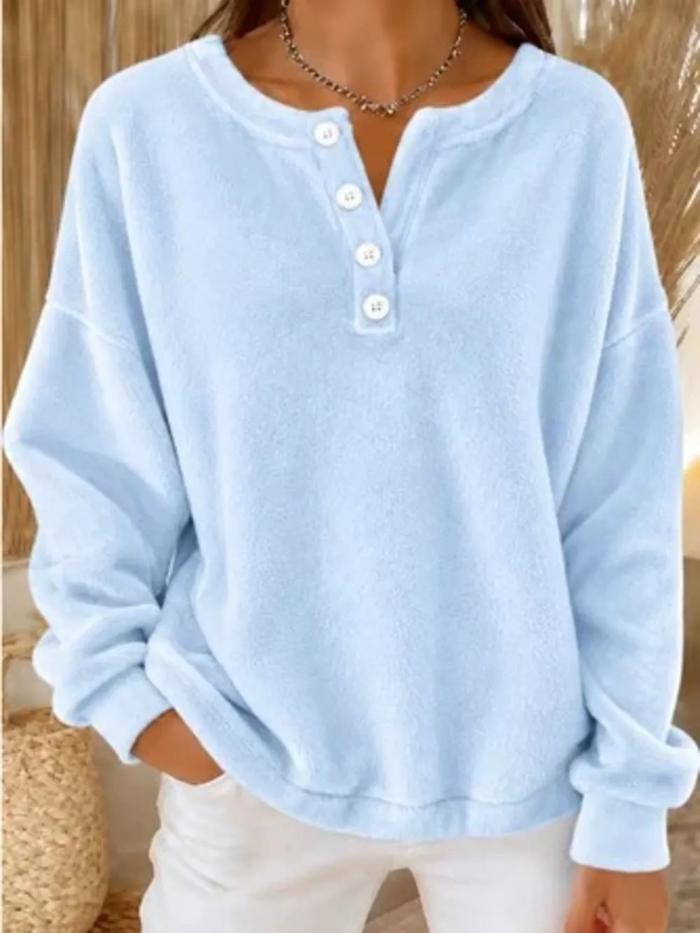 Button Detail Dropped Shoulder Sweatshirt, image 9