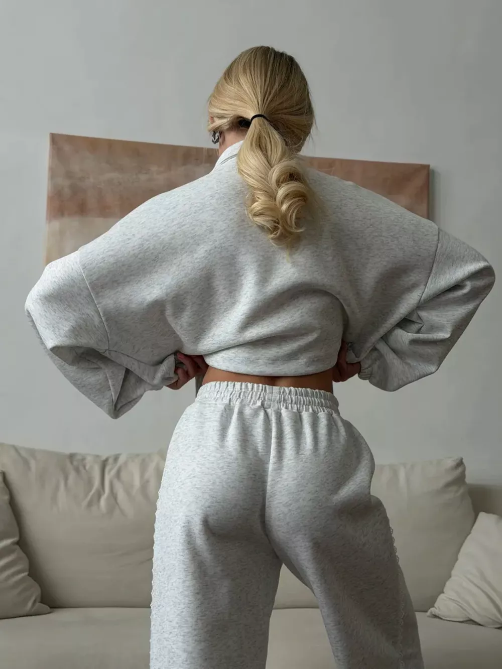 Zip-Up Jacket and Wide-Leg Pants Set, image 7