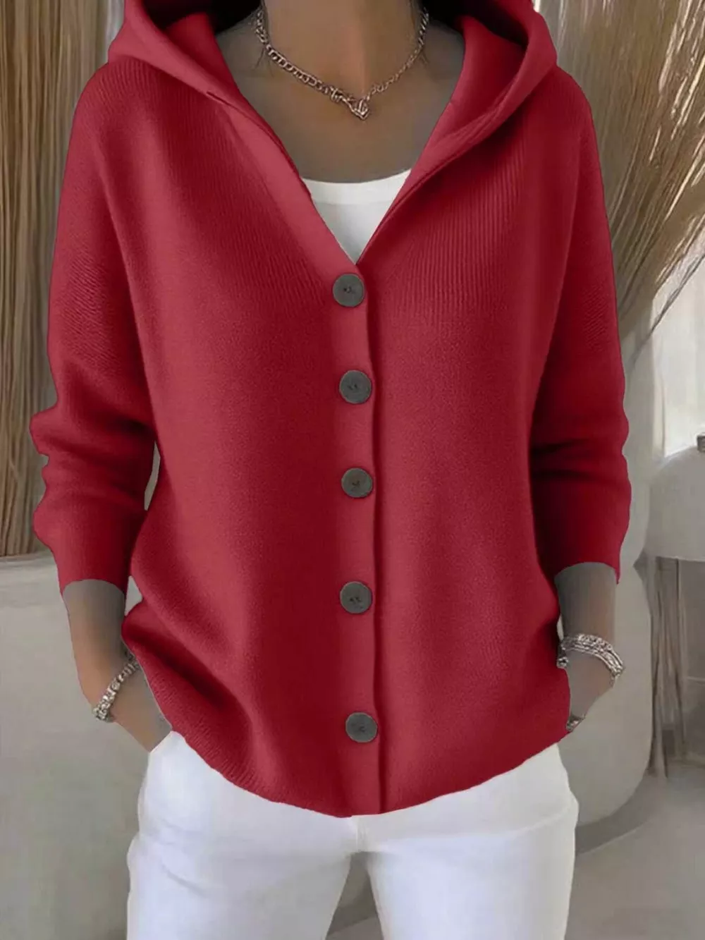 Full Size Hooded Button-Front Soft Knit Cardigan Plus Size, image 33