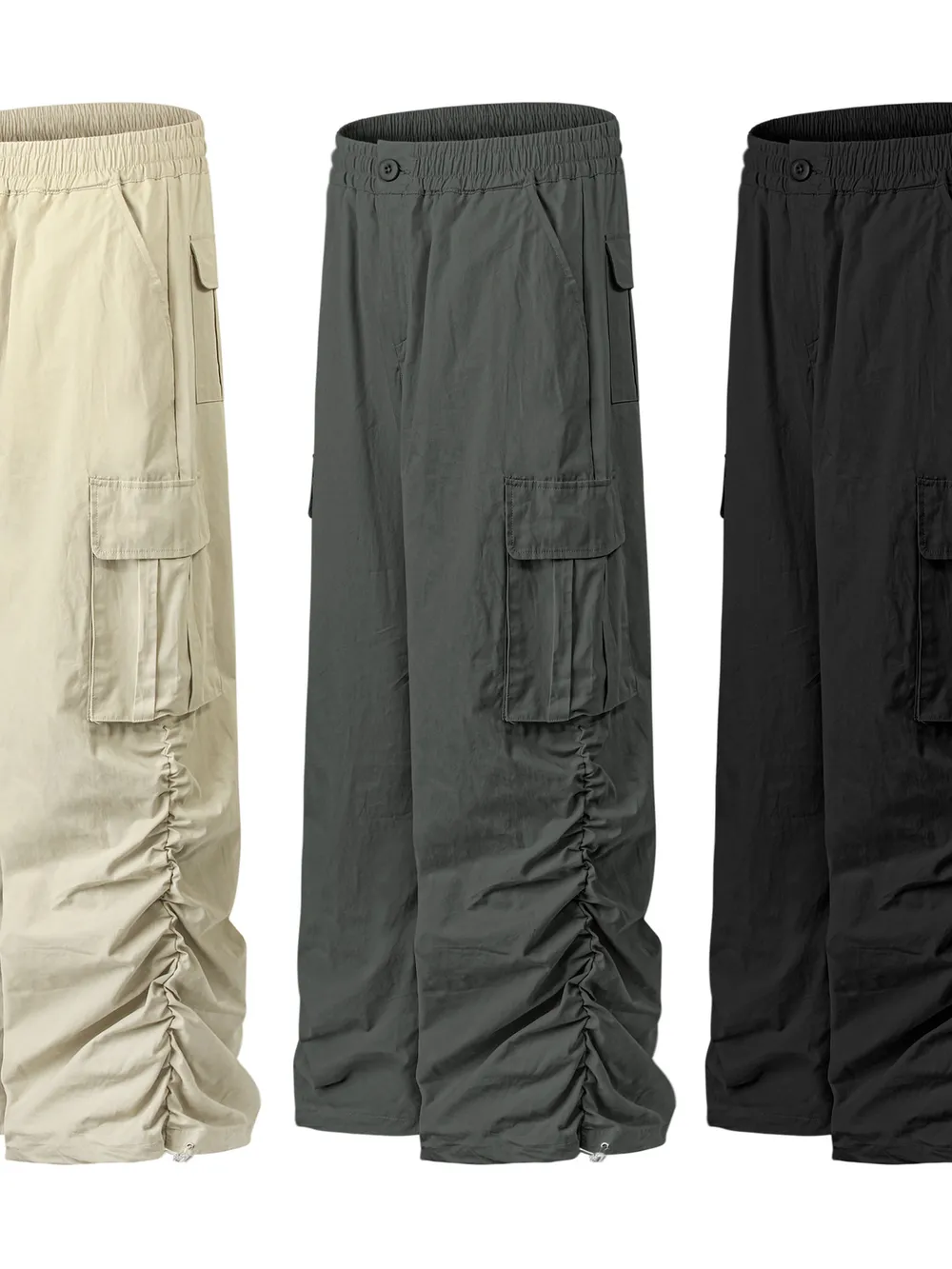 Men's Elastic Waist Wide Leg Cargo Pants with Side Pockets, image 6
