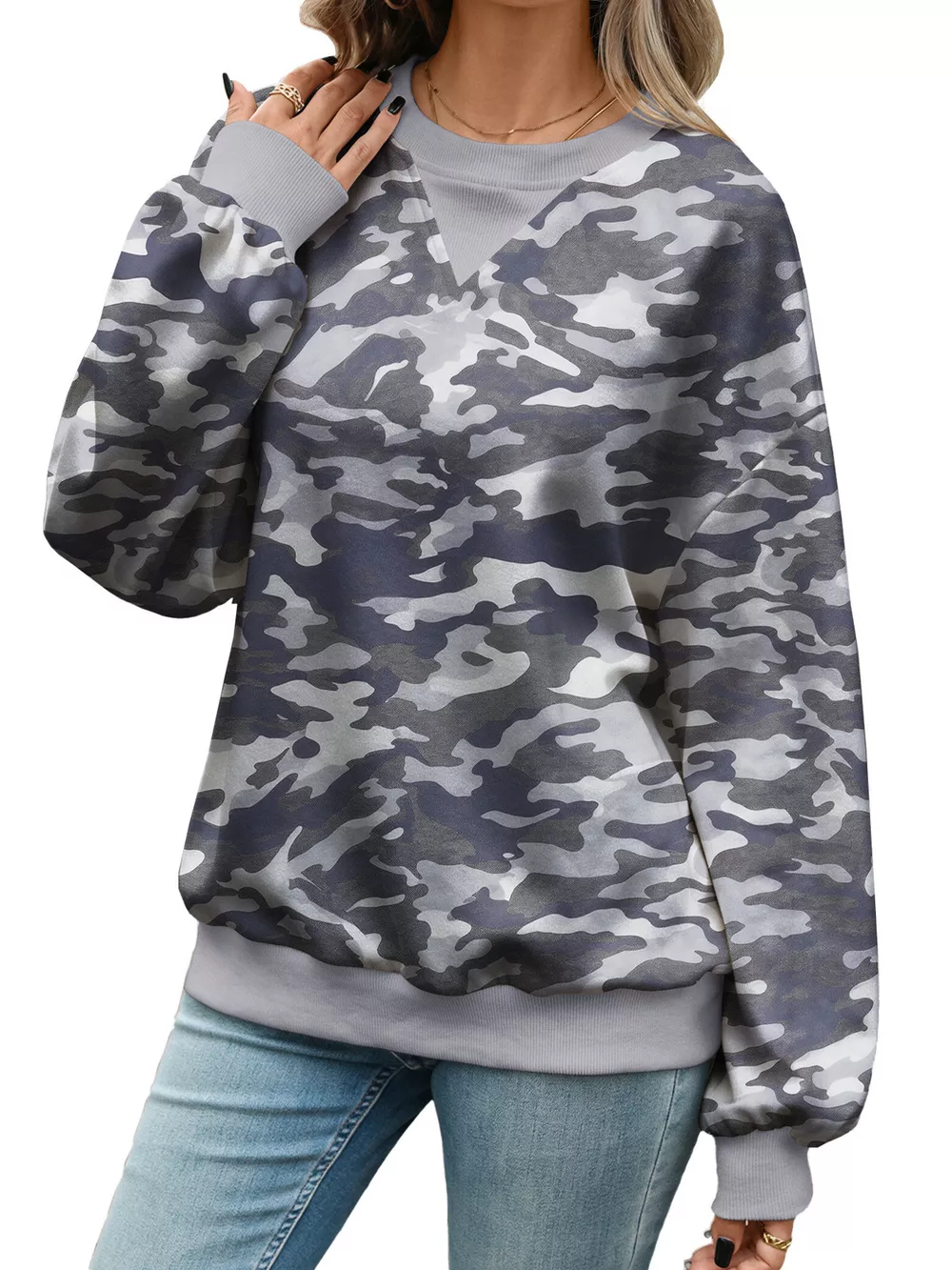 Leaf Print Sweatshirt with Contrasting Trim, image 15