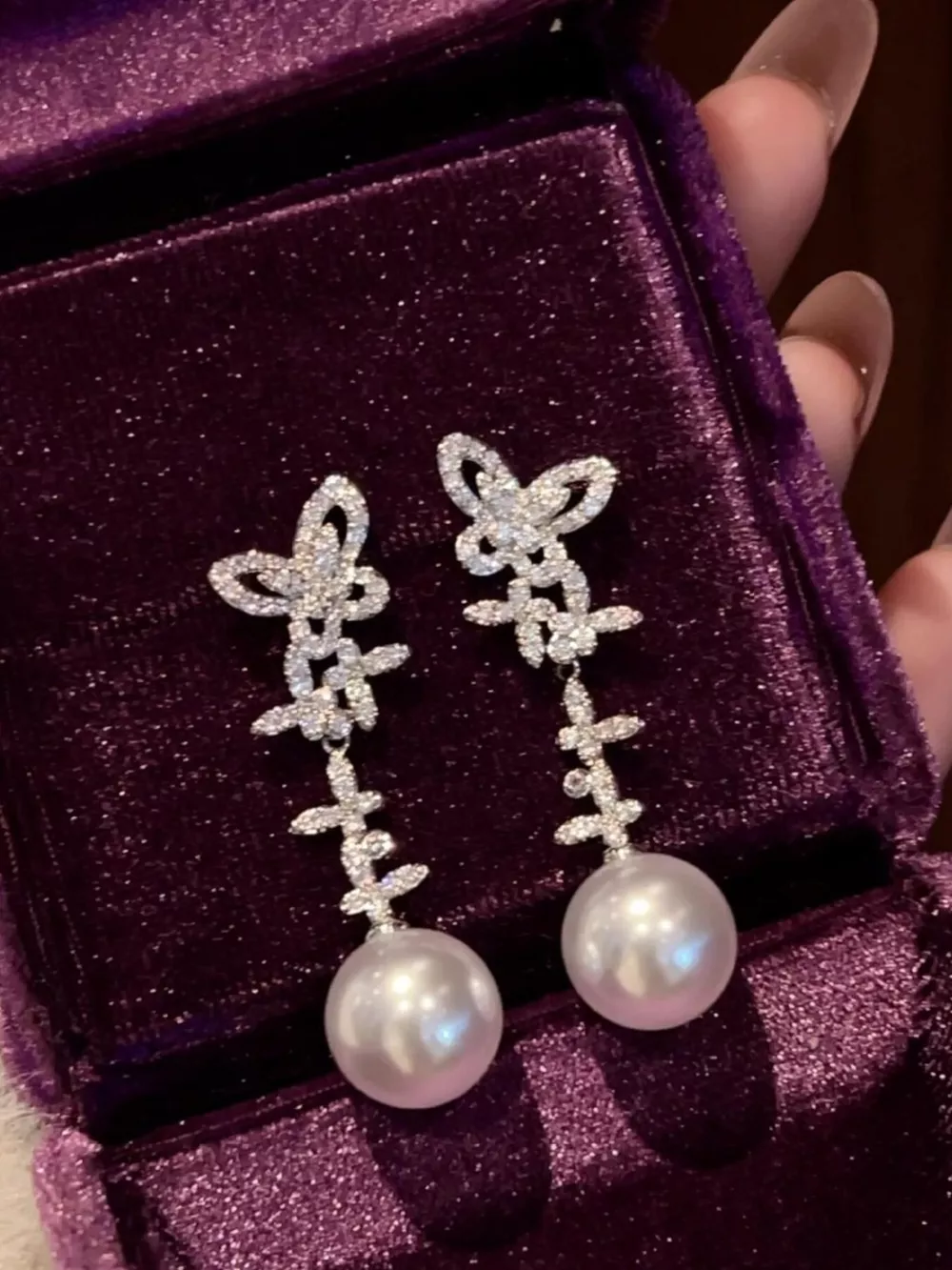 Butterfly Pearl Drop Earrings, image 5