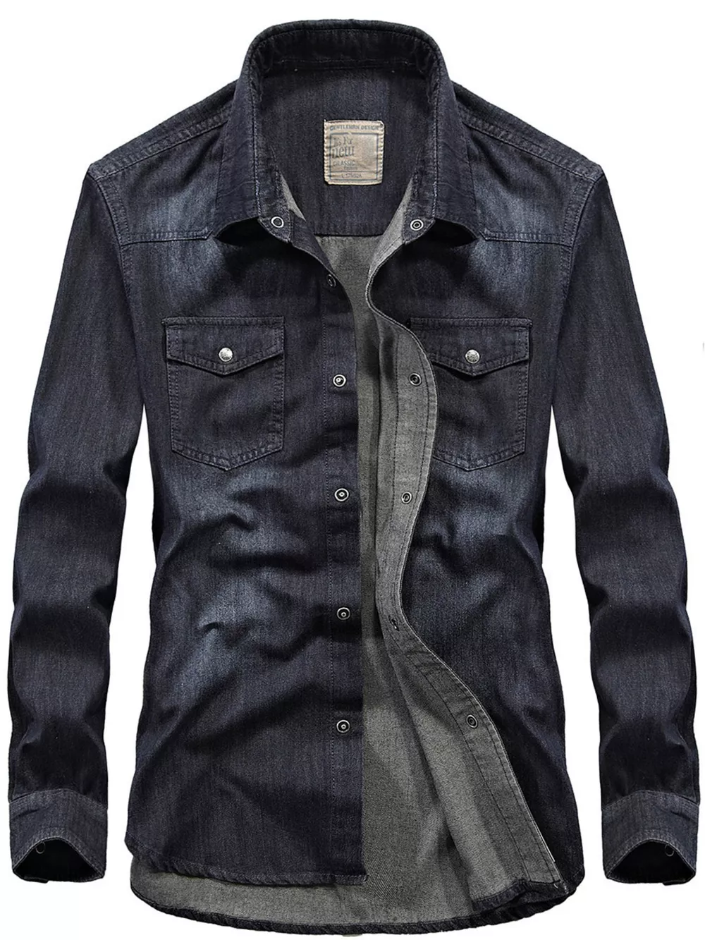 Men's Plus Size Classic Washed Denim Shirt with Double Chest Pockets, image 2