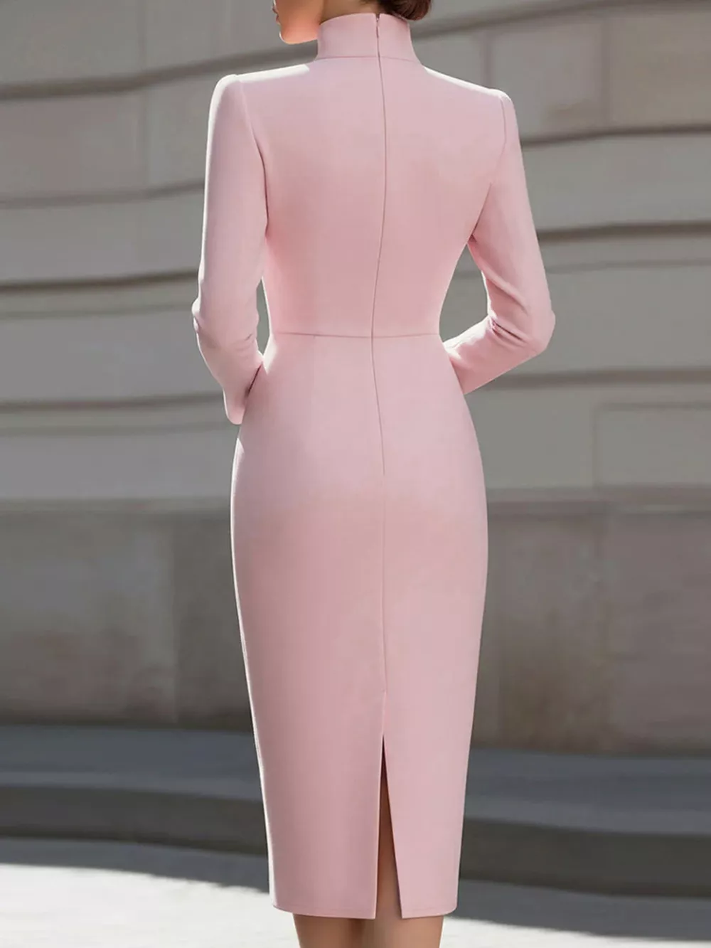 High Neck Long Sleeve Slit Dress, image 4