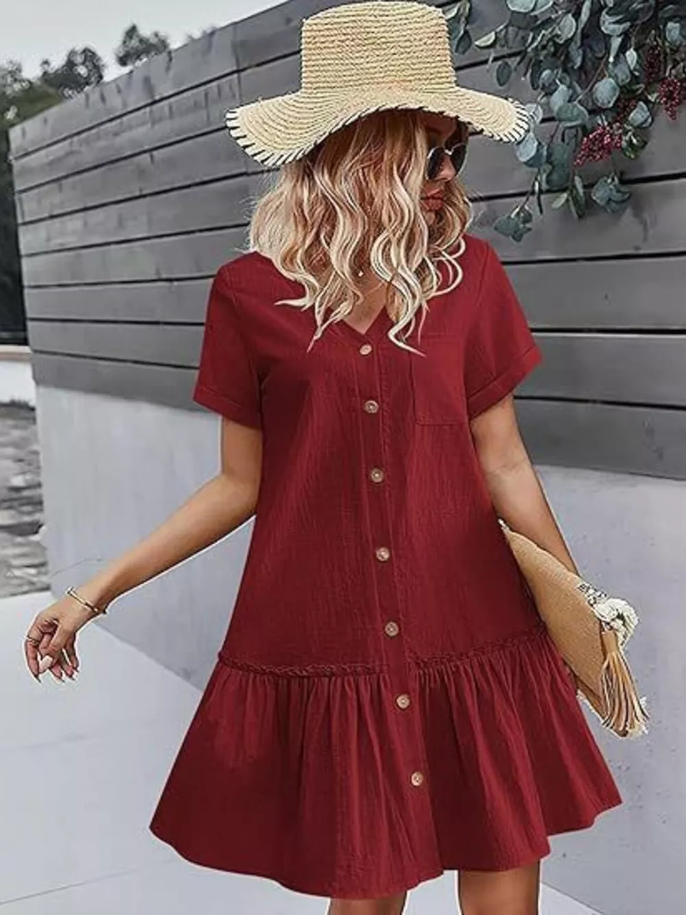 Full Size Button-Down Ruffle Hem Mini Dress Plus Size, image 16