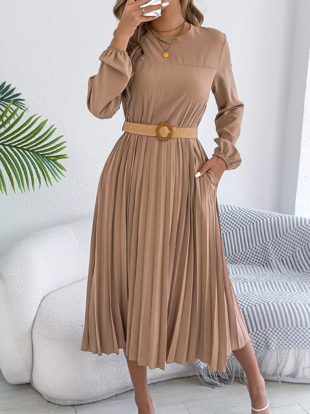 Pleated A-Line Midi Dress, image 10