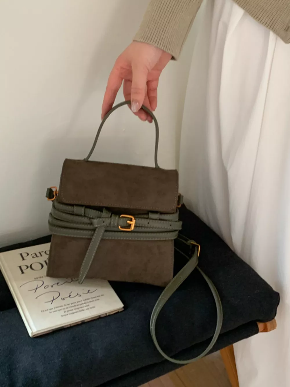 Suede Buckle Decor Crossbody Bag, image 19