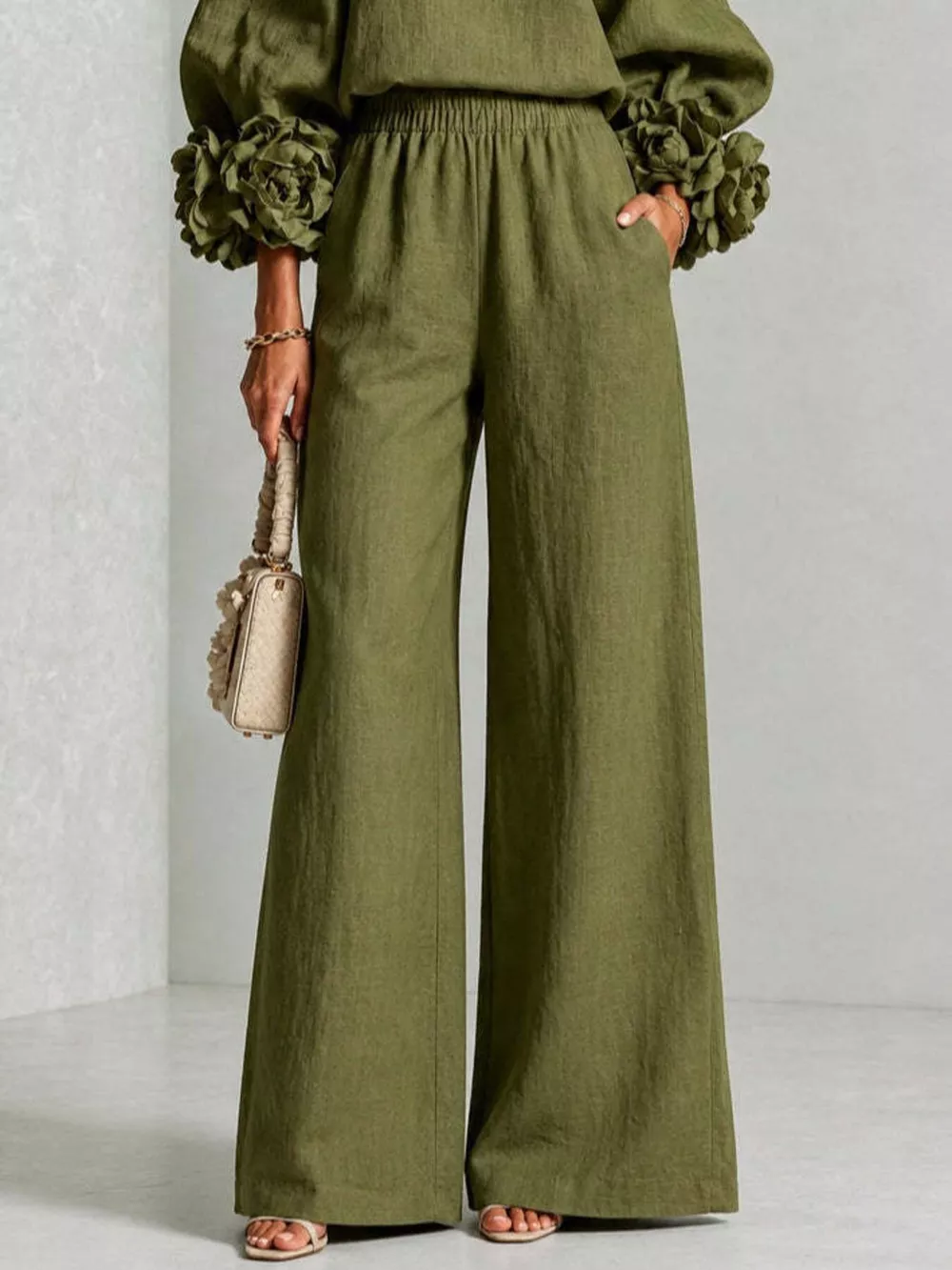 Full Size Floral Cuffs Top and Wide Leg Pants Set Plus Size, image 17