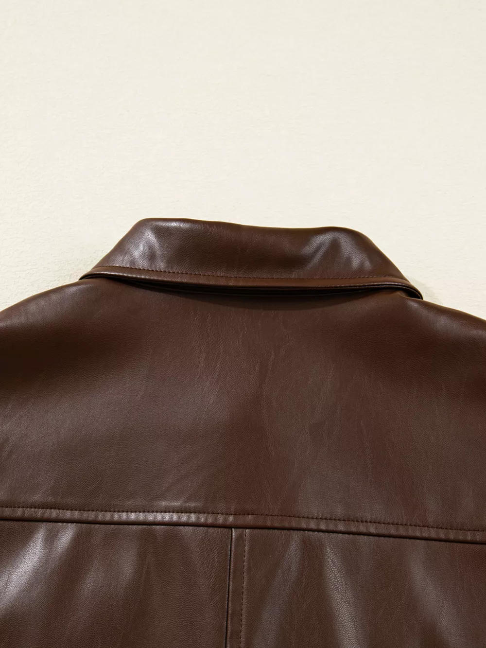 Double Flap Pocket Drawstring Hem Leather Jacket, image 18