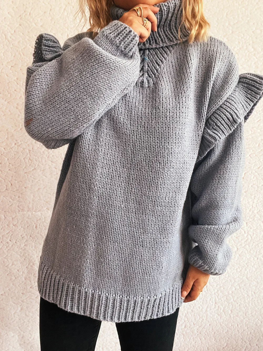 Ruffled Turtleneck Long Sleeve Sweater, image 4