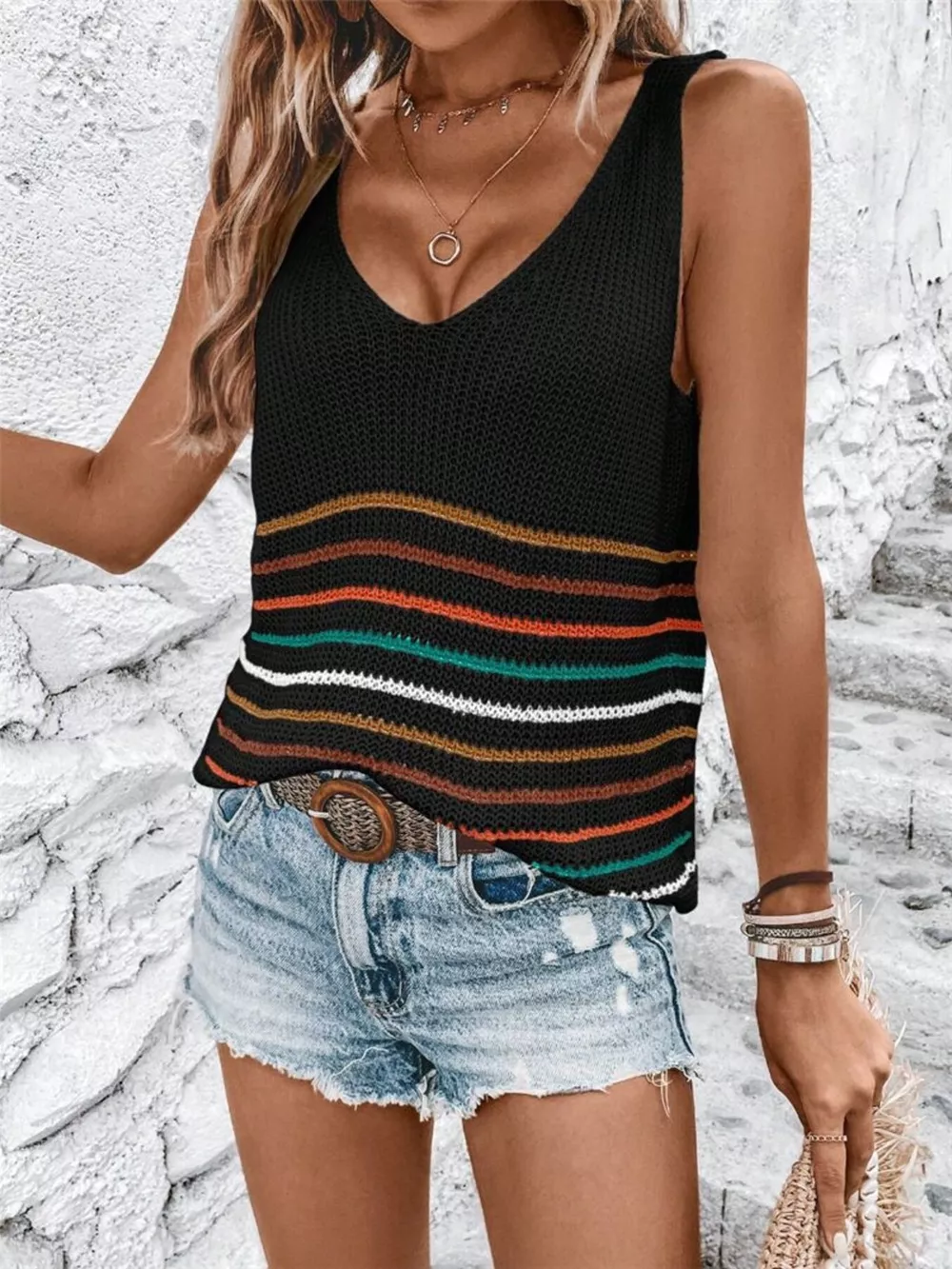 Striped V-Neck Sweater Vest, image 6