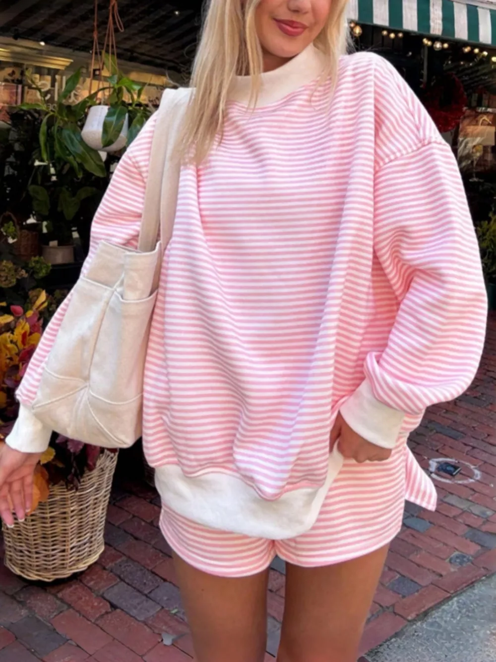 Striped Oversized Sweatshirt and Shorts Set