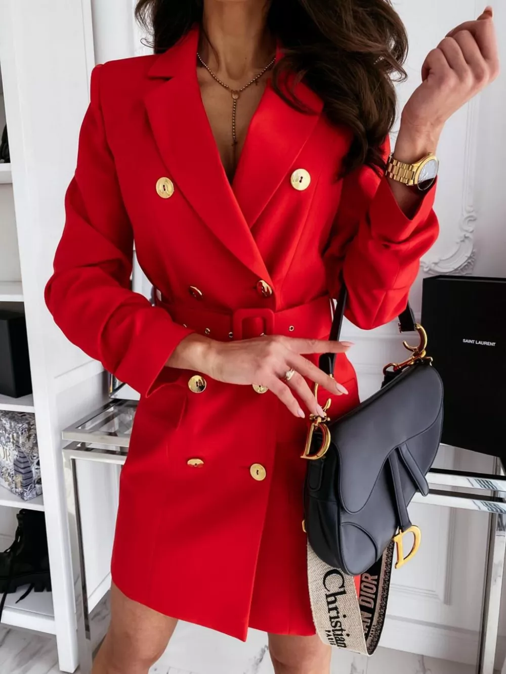 Double-Breasted Belted Blazer Dress, image 14