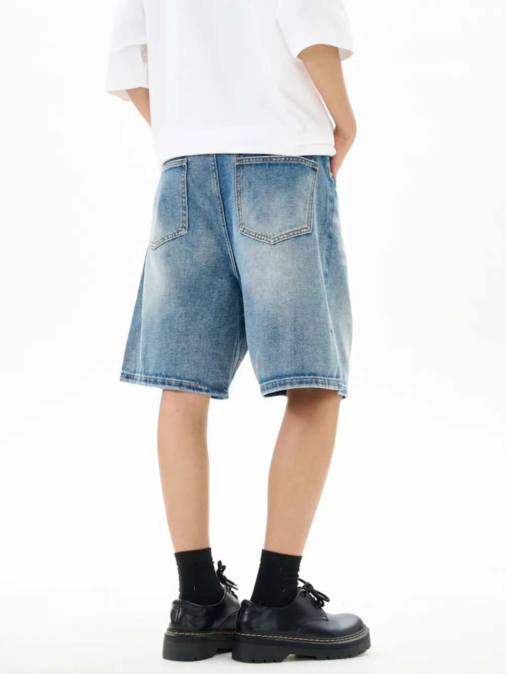 Men's Washed Loose Fit Denim Shorts, image 9