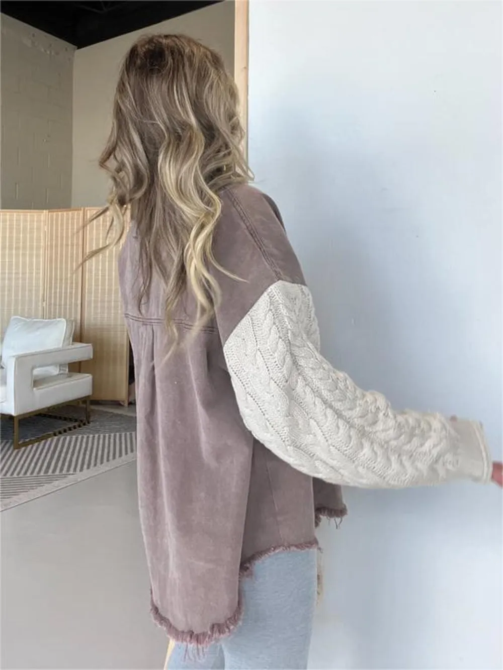 Full Size Raw Hem Button Up Patchwork Denim Jacket Plus Size, image 12