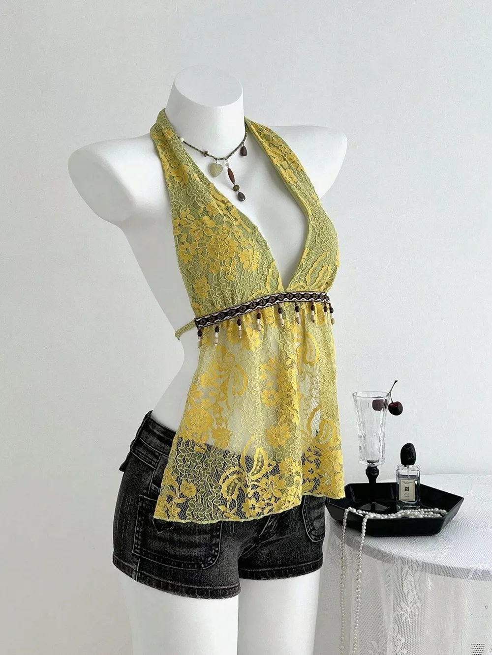 Lace Halter Neck Cami, image 5