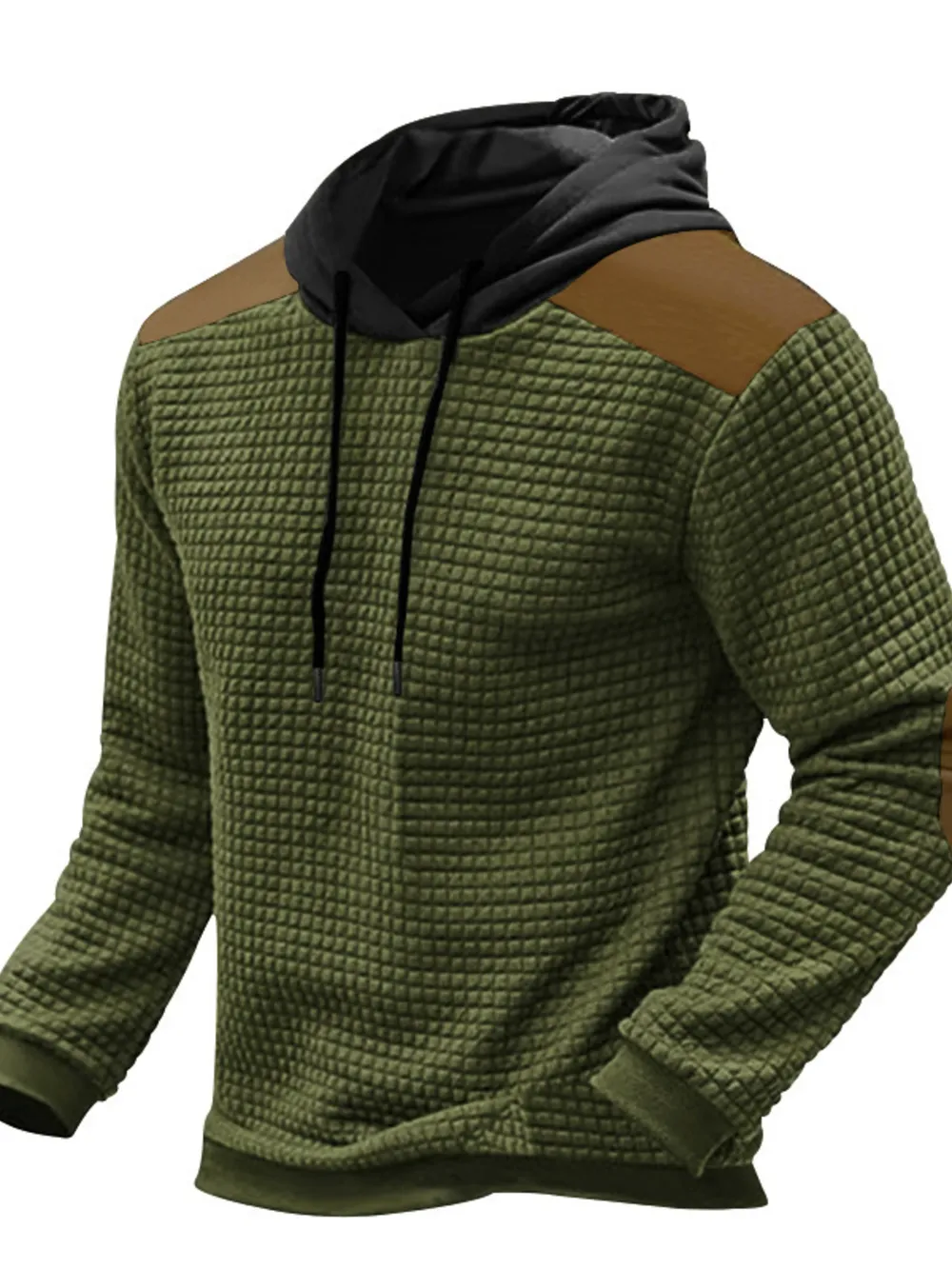 Men's Full Size Drawstring Contrast Shoulder Panels Hoodie Plus Size, image 8
