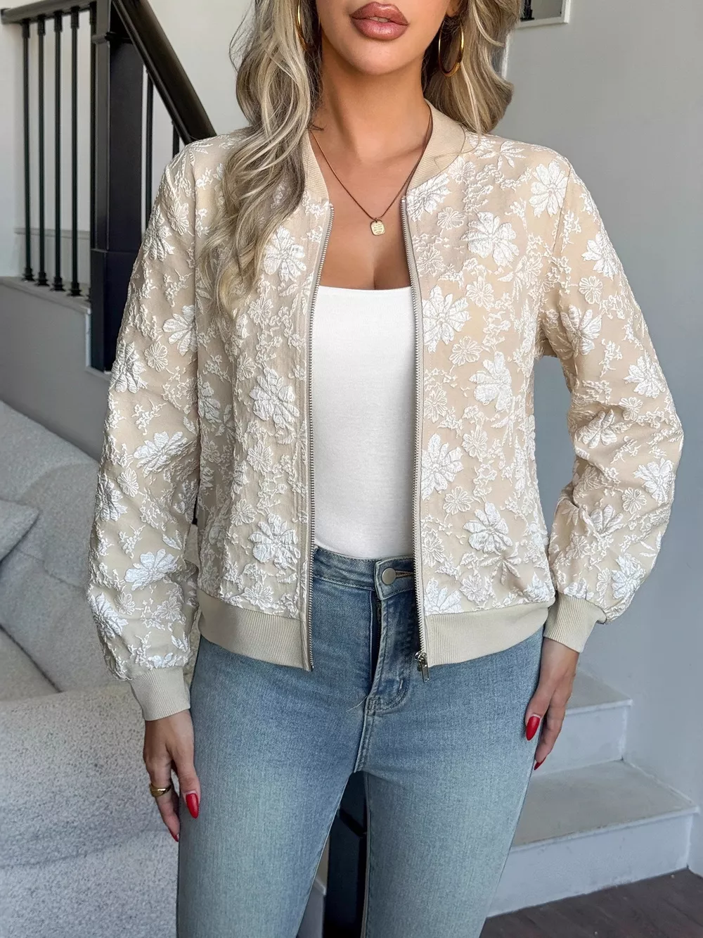 Floral Lightweight Zip Up Jacket, image 4