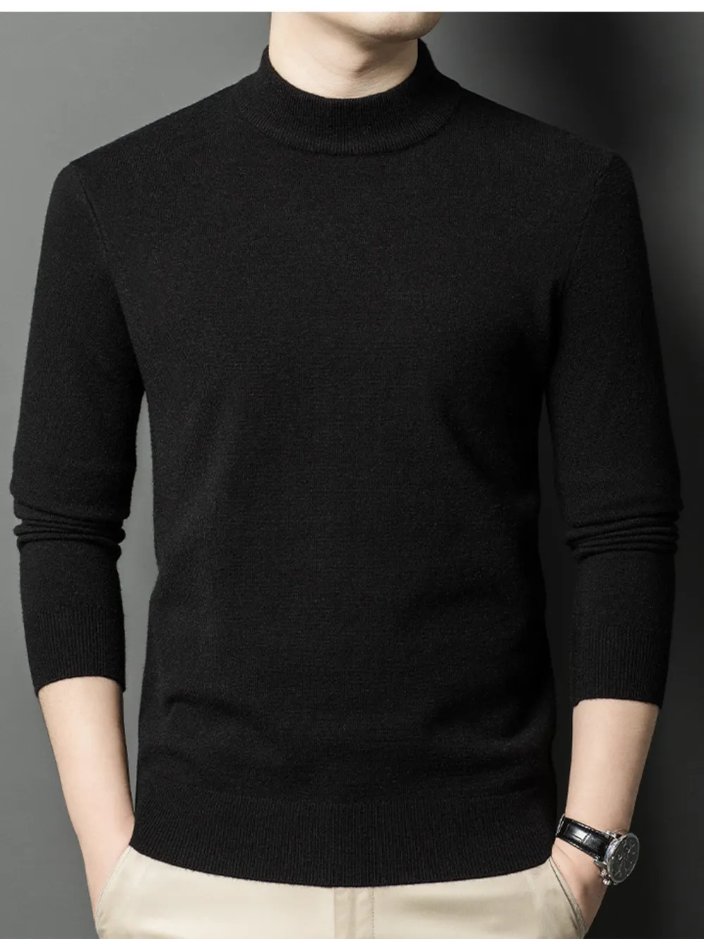 Men's Plus Size Mock Neck Long Sleeve Knit Top, image 4