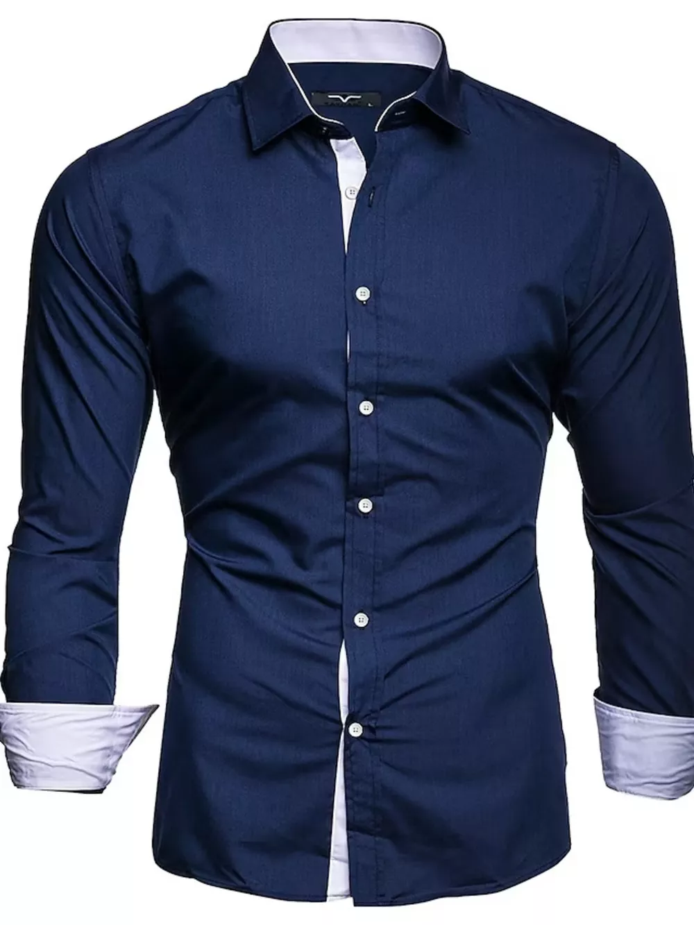 Men's Slim Fit Contrast Trim Long Sleeve Shirt, image 5