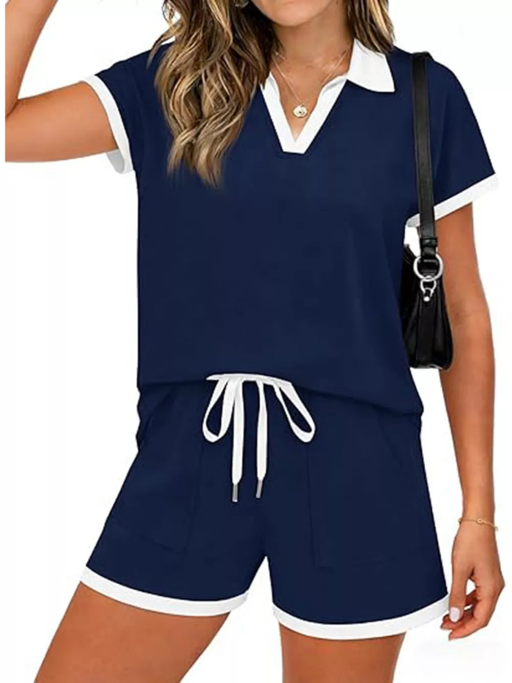 Polo Collar Short Sleeve Top and Shorts Set, image 5