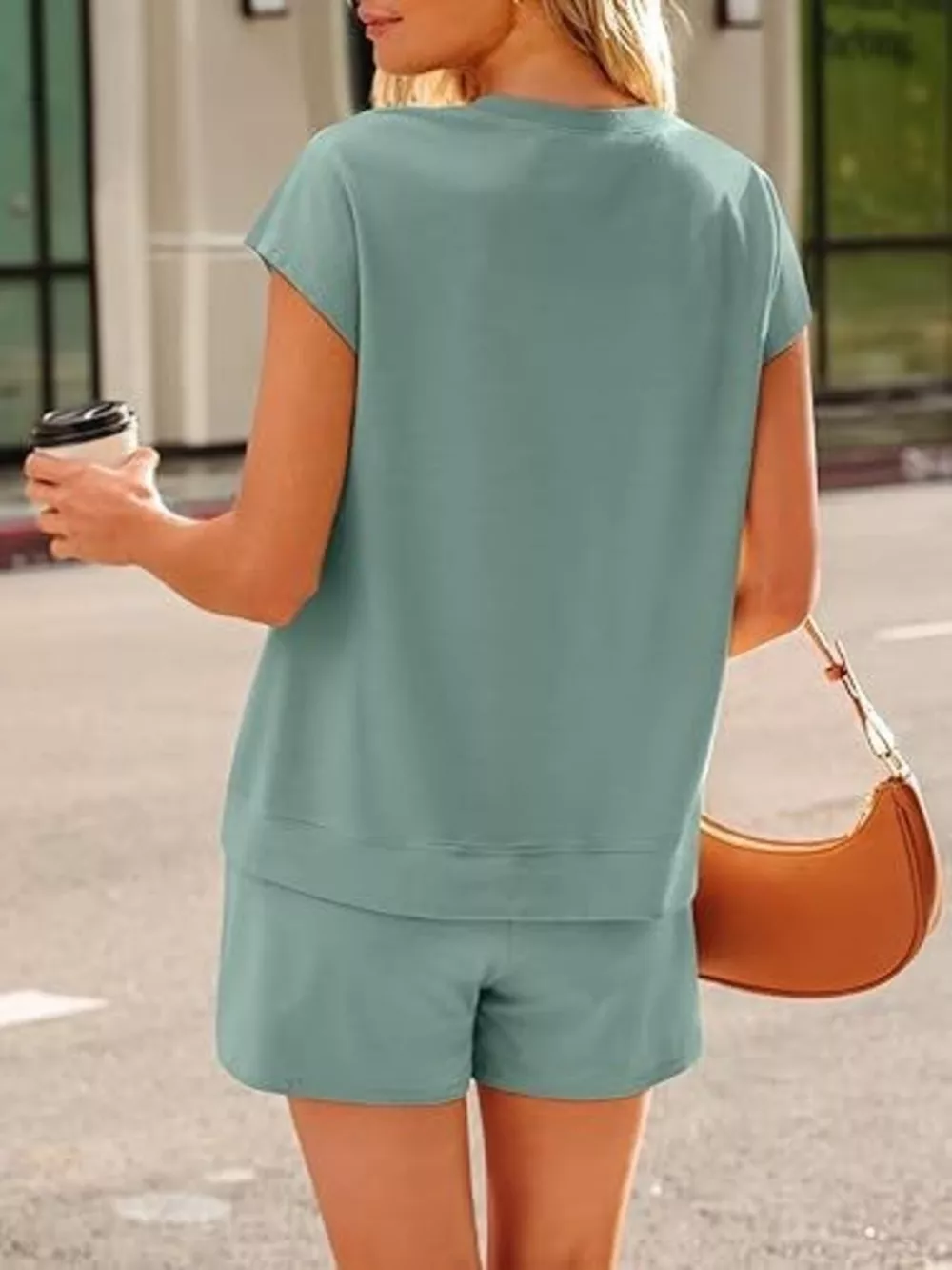 Button Detail Short Sleeve Top and Shorts Set, image 2