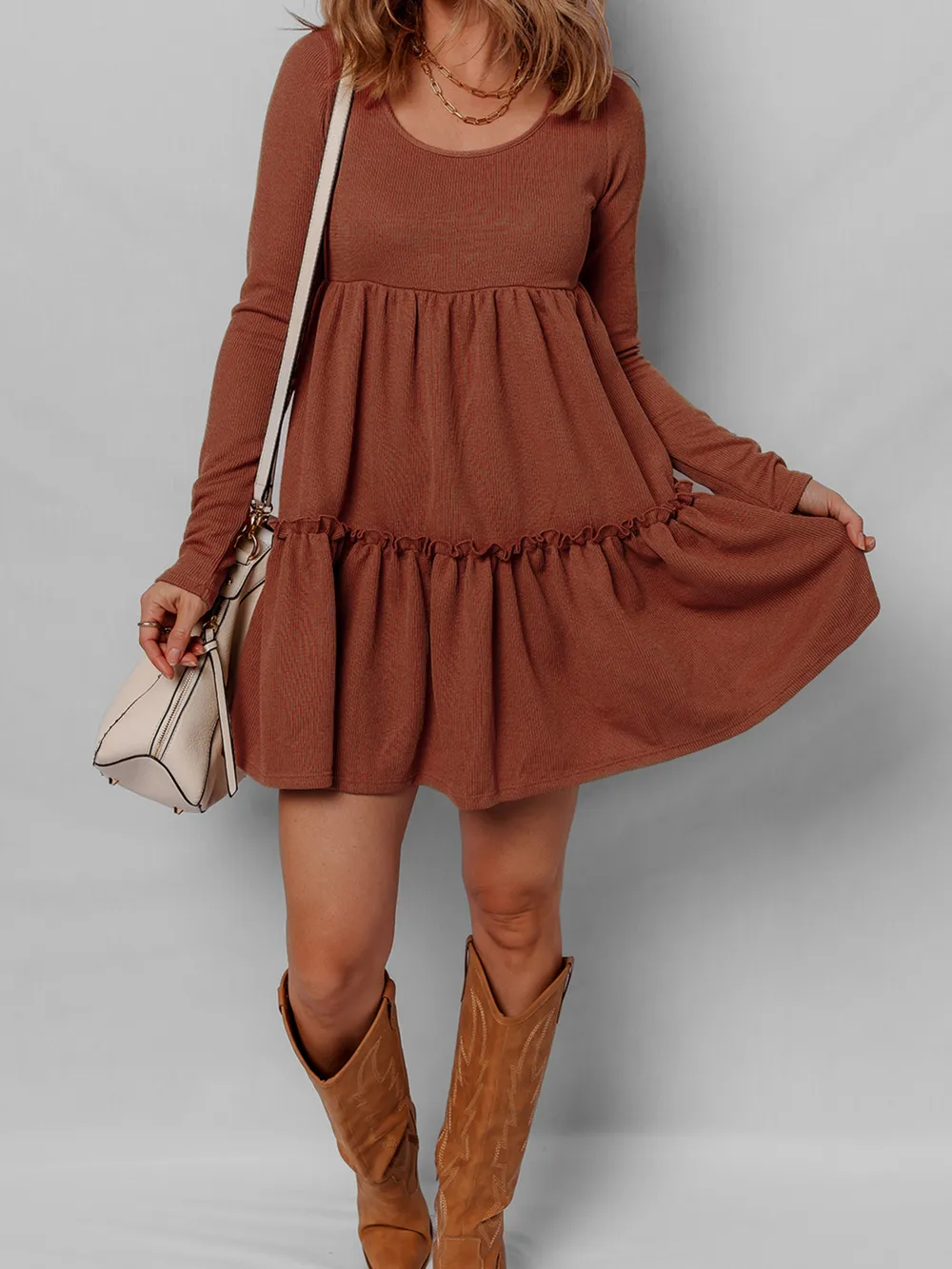 Frill Tiered Long Sleeve Mini Dress, image 10