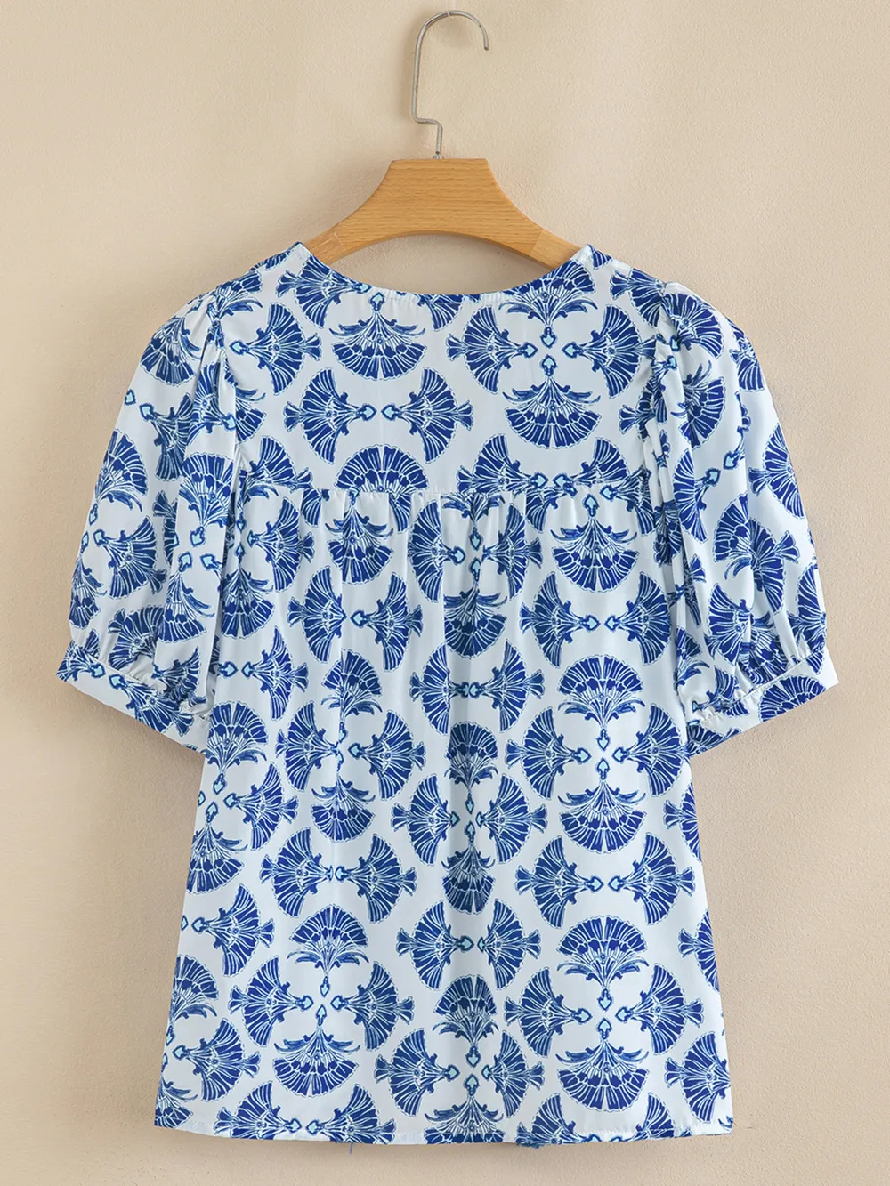 Printed Tassel Tie Neck Blouse, image 4