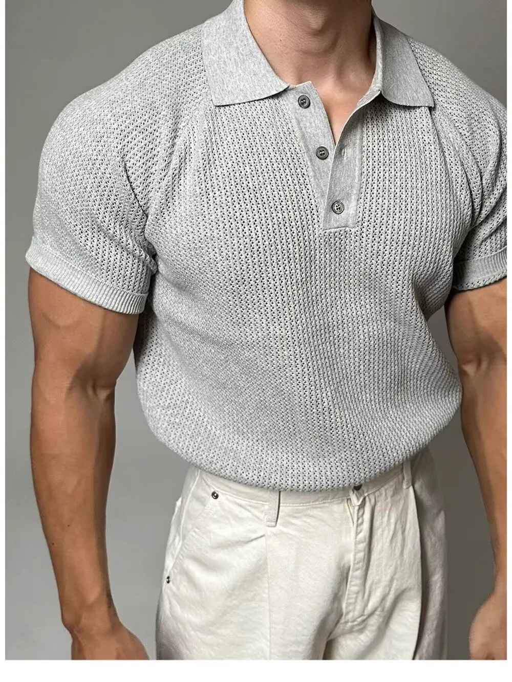 Men's Full Size Textured Knit Short Sleeve Polo Plus Size, image 4