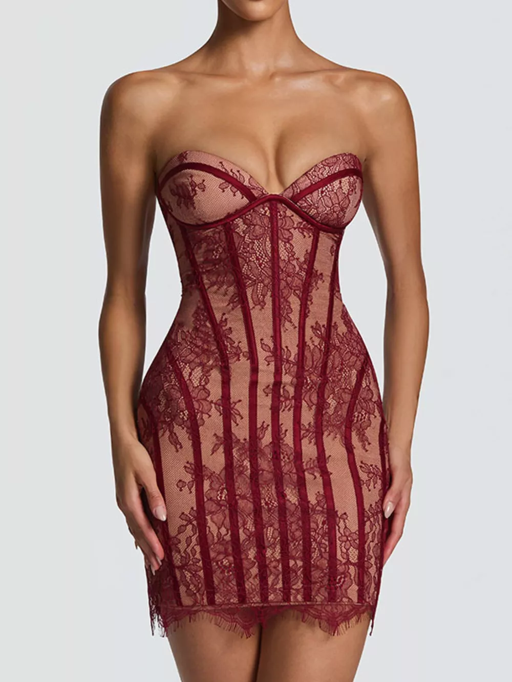 Lace Detail Tube Mini Dress, image 6