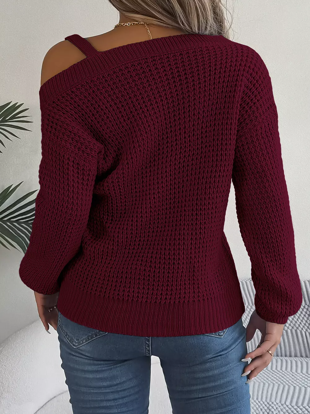 Asymmetrical Neck Long Sleeve Sweater, image 31