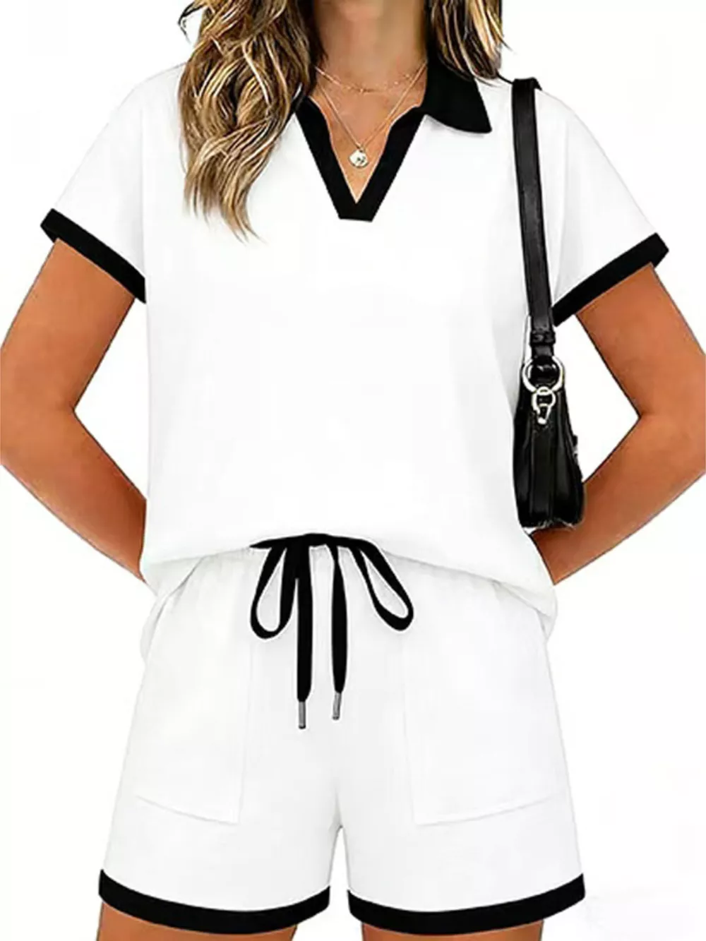 Polo Collar Short Sleeve Top and Shorts Set, image 10