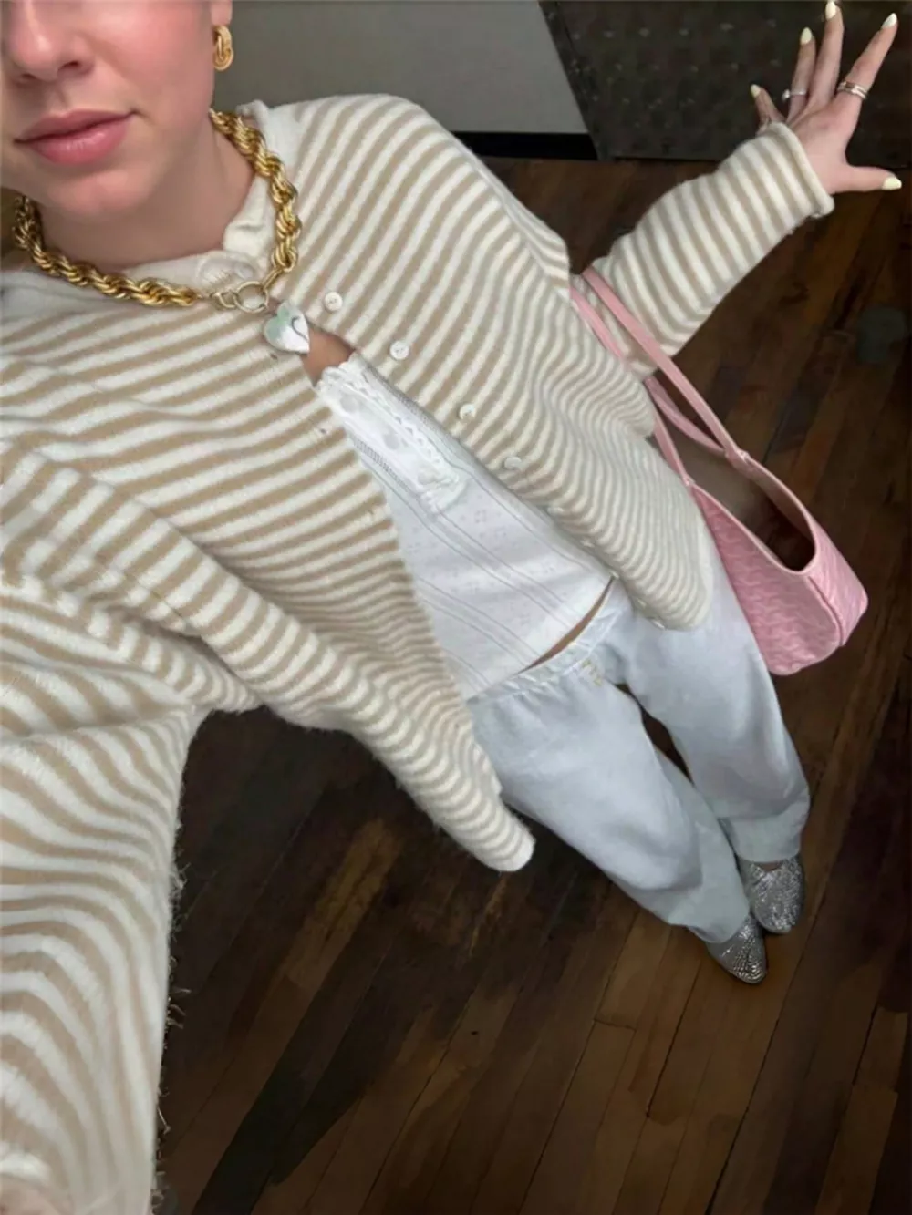 Striped Knit Button Up Cardigan, image 12