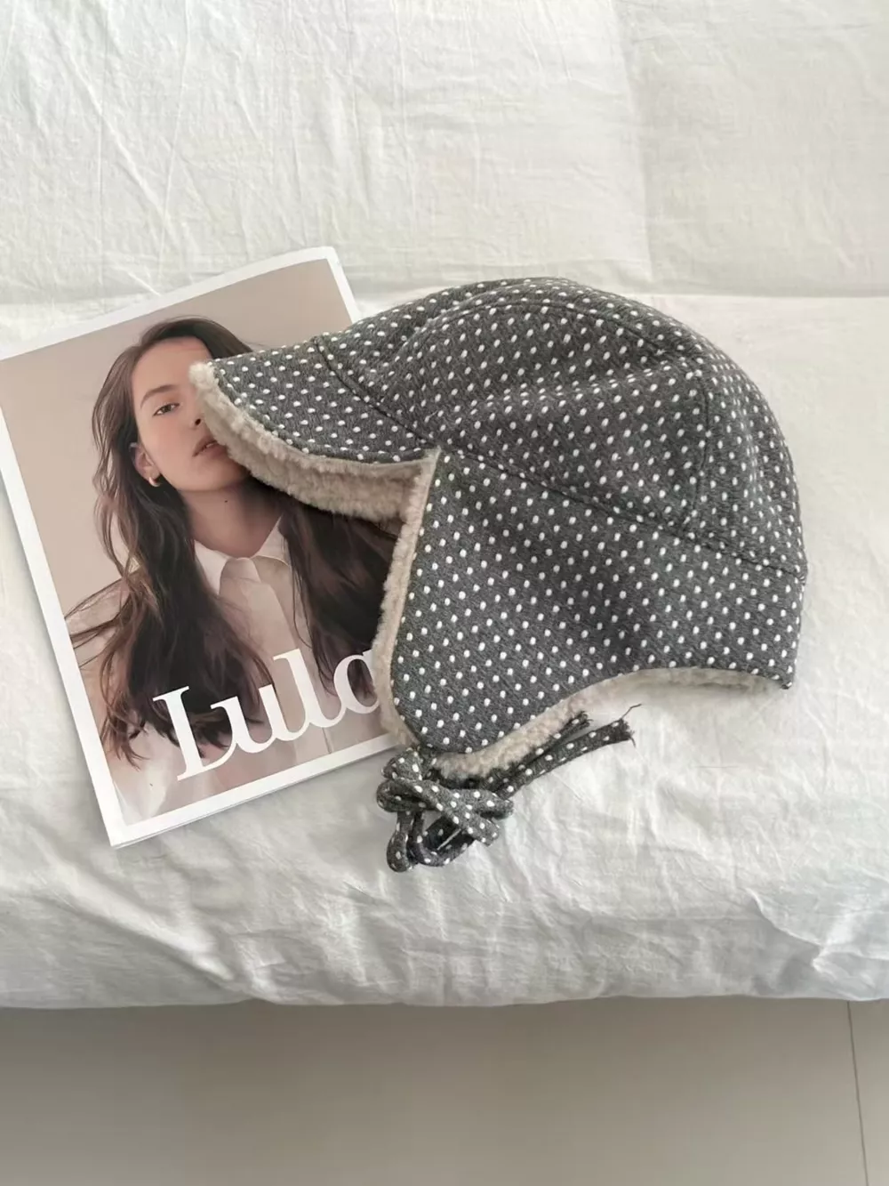 Polka Dot Fleece-Lined Hat, image 4