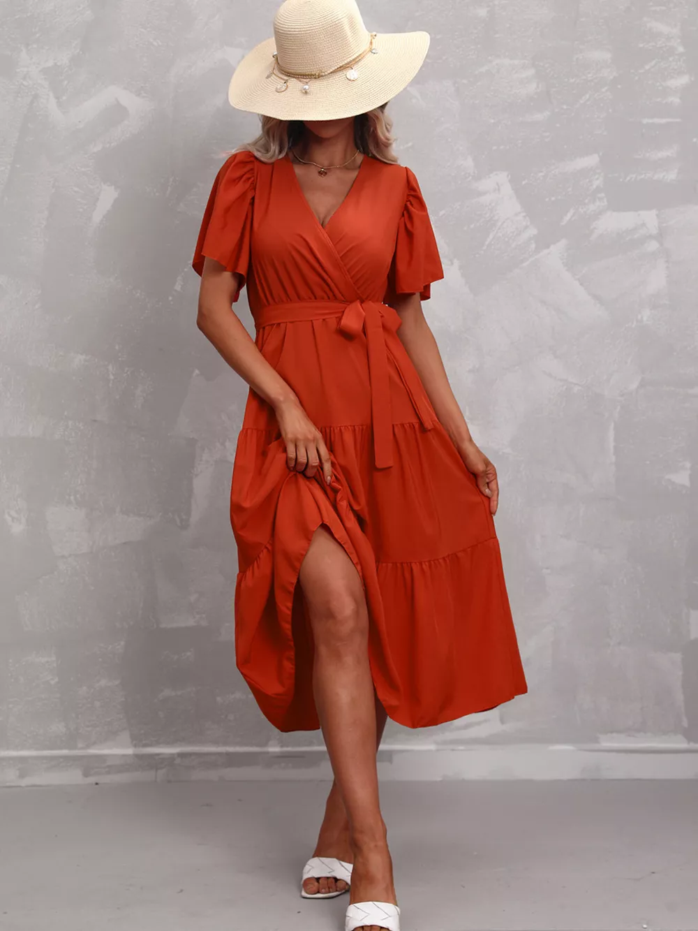 Flutter Sleeve Tiered Midi Dress, image 18