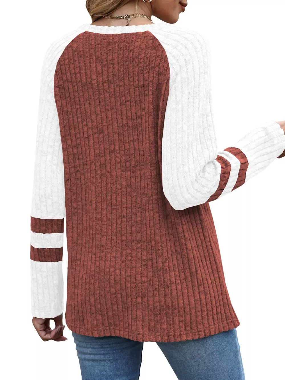 Ribbed Round Neck Raglan Sleeve Top, image 4