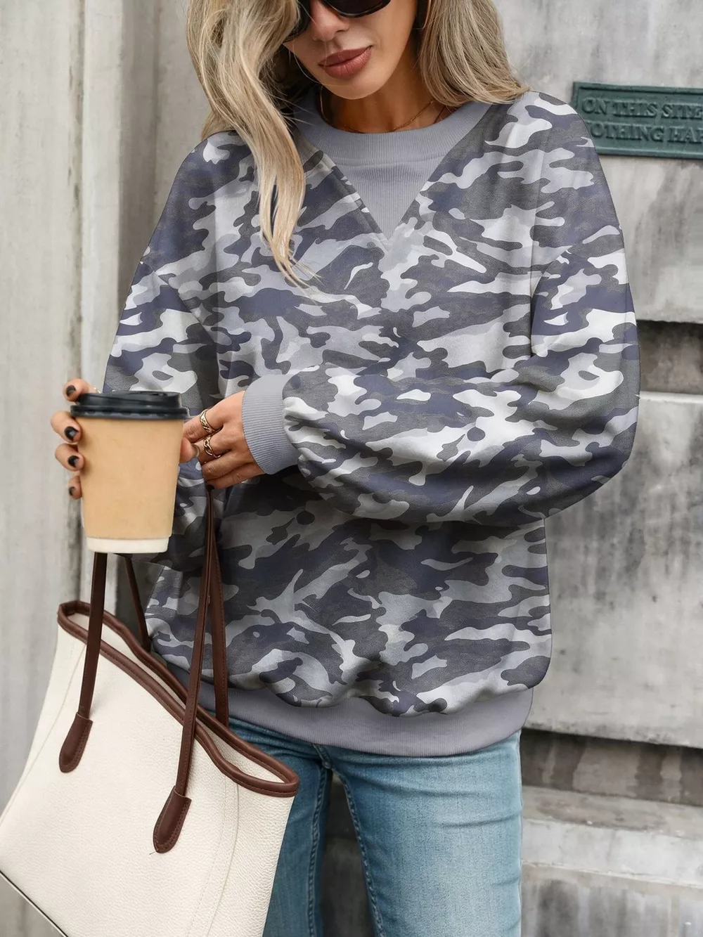 Leaf Print Sweatshirt with Contrasting Trim, image 16
