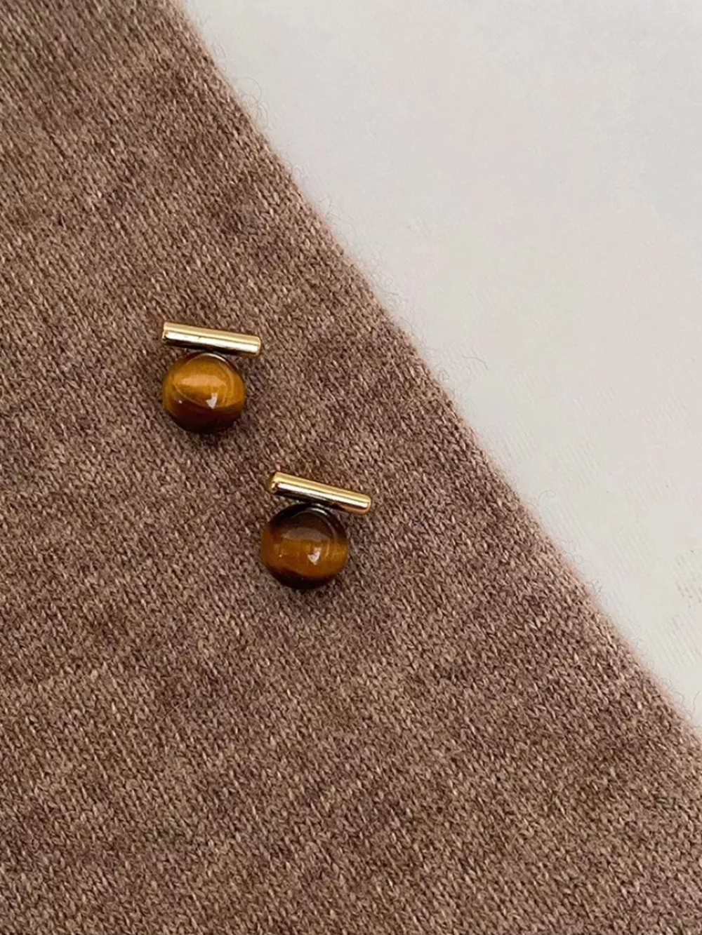 Tiger Eye Stone Stud Earrings, image 3