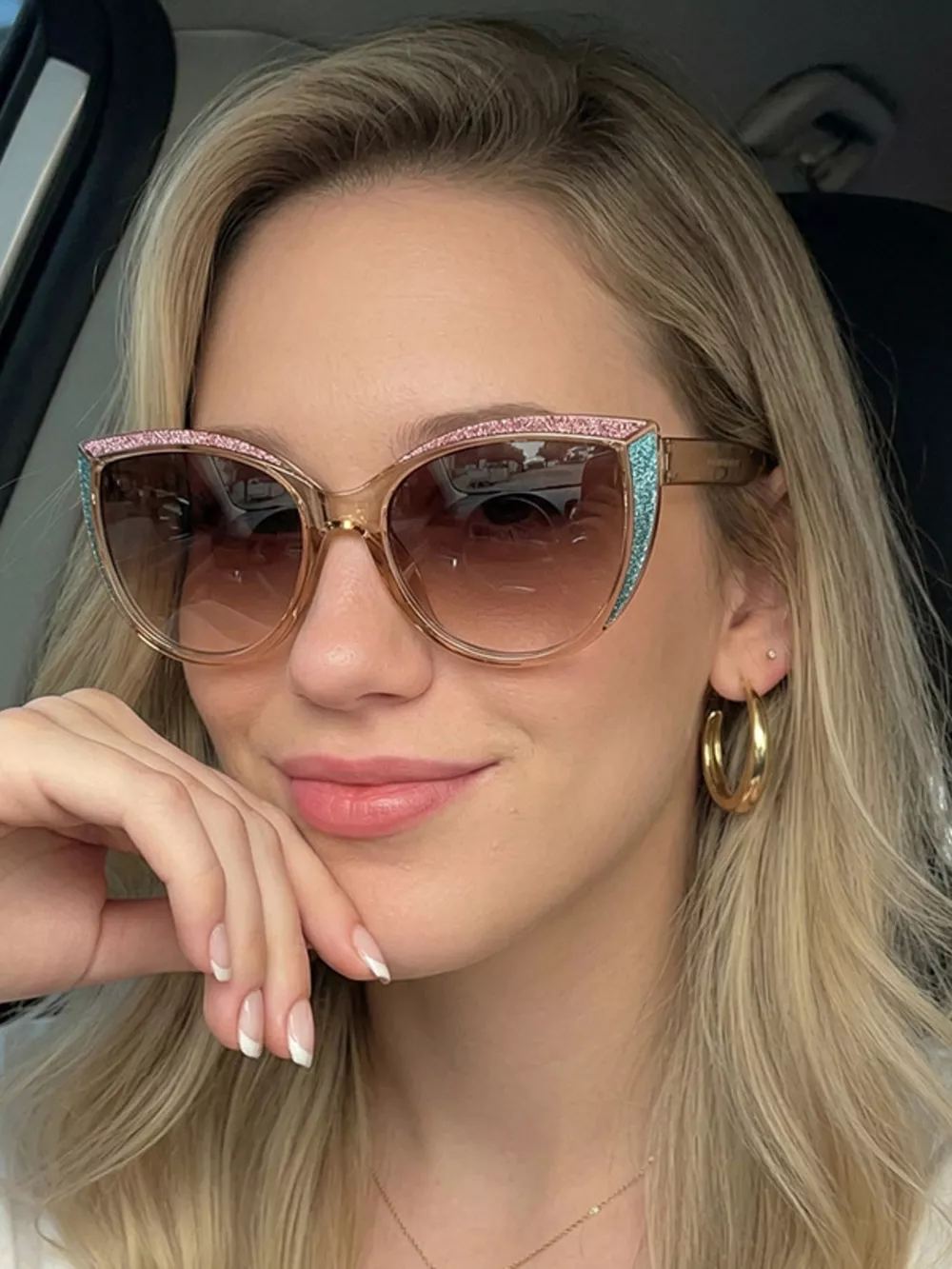 Glitter Cat-Eye Sunglasses with Tinted Lenses, image 2