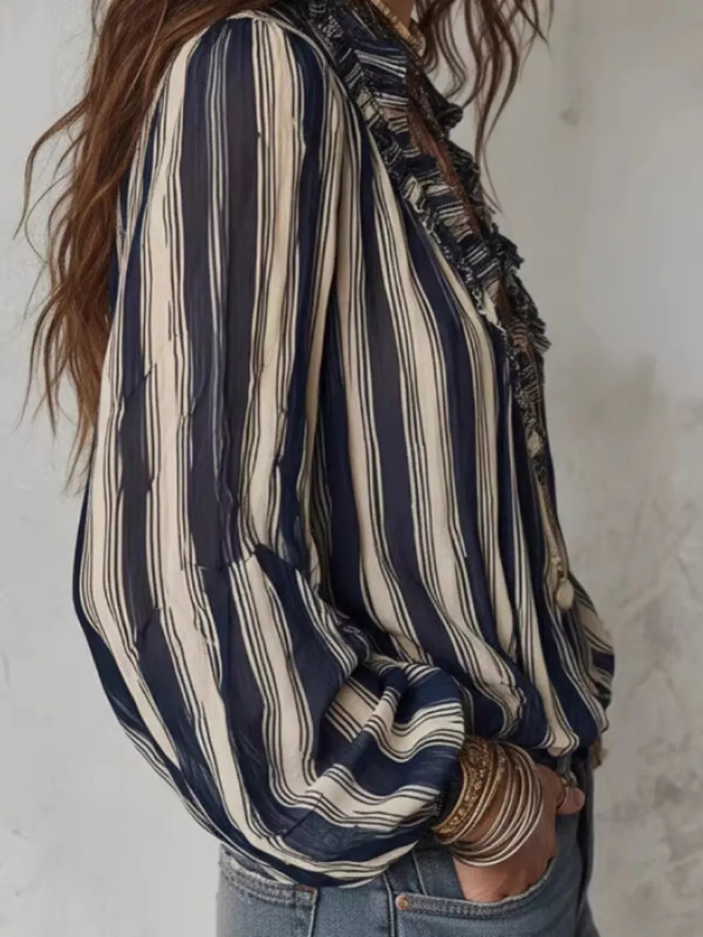 Striped Balloon Sleeve Blouse, image 2