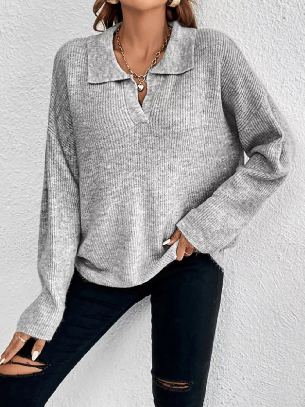 Ribbed Knit Dropped Shoulder Sweater, image 4
