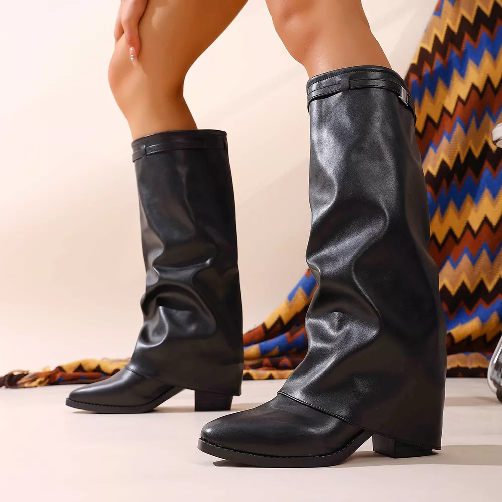 Point Toe Block Heel Boots